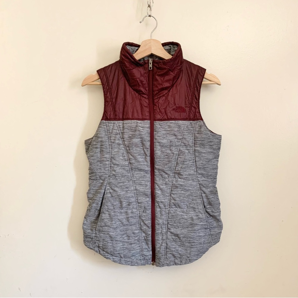 The North Face Burgundy Gray Zip Up Vest Small